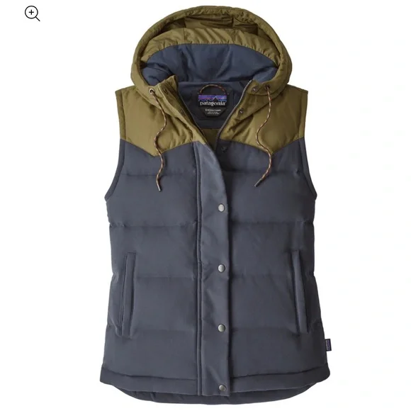 Patagonia Down Fill Puffer Hooded Bivy Vest In Navy Green Women’s M - Picture 1 of 11